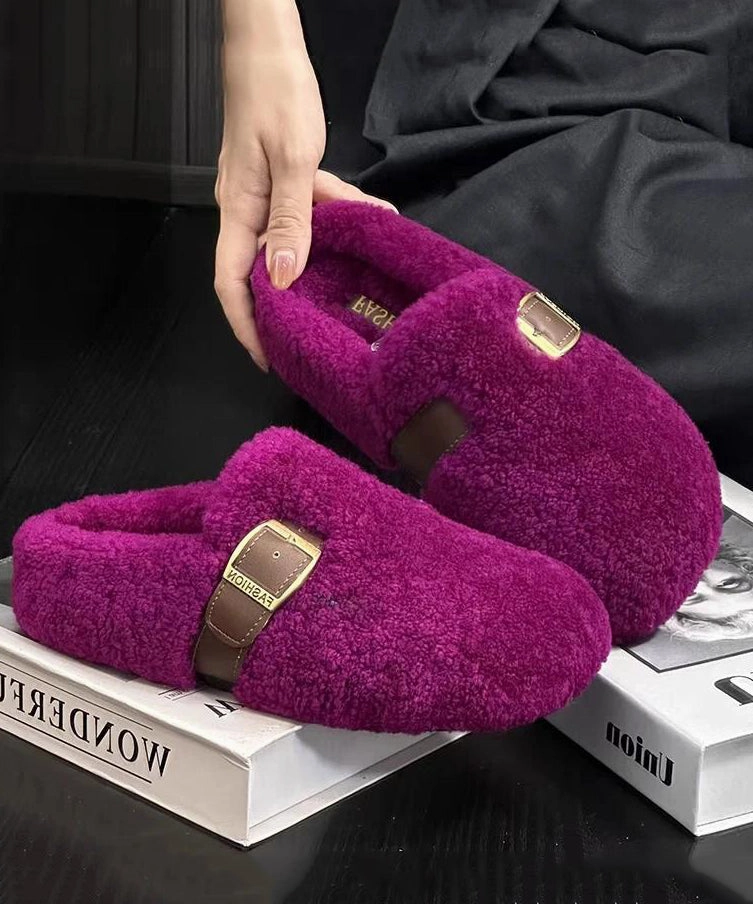 Bebe Fuzzy Slippers Purple Faux Fur Warm Slippers Shoes Stylish Splicing TQ041