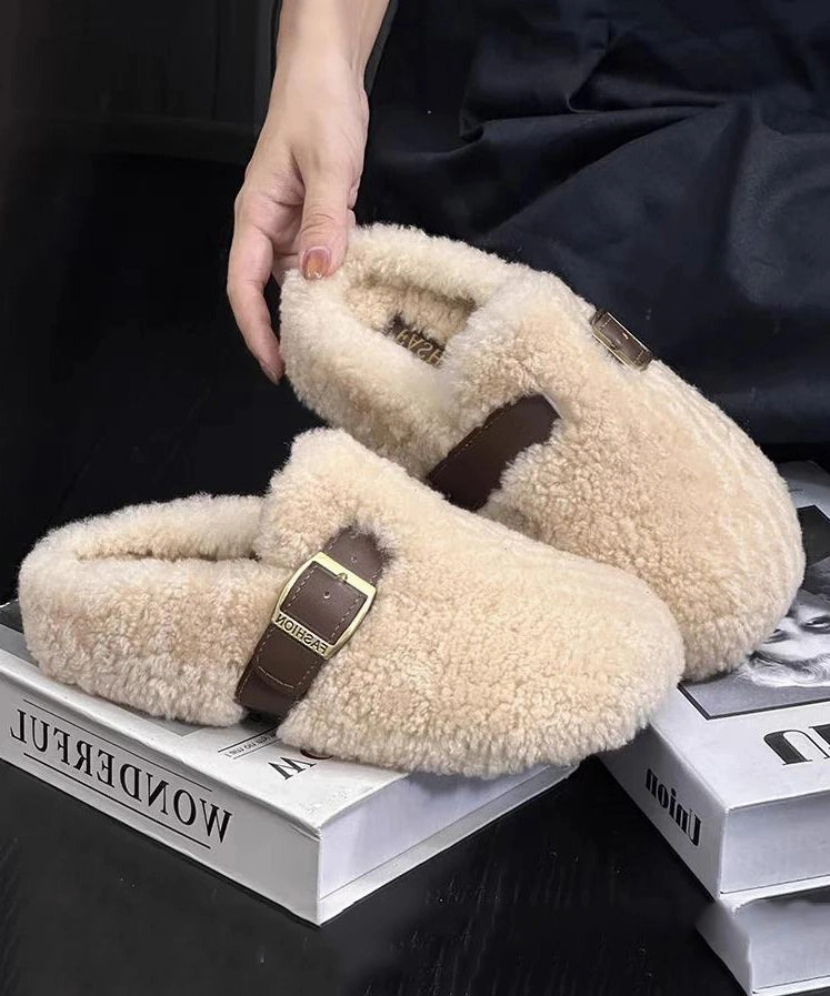 Waterproof Slides Purple Faux Fur Warm Slippers Shoes Stylish Splicing TQ041