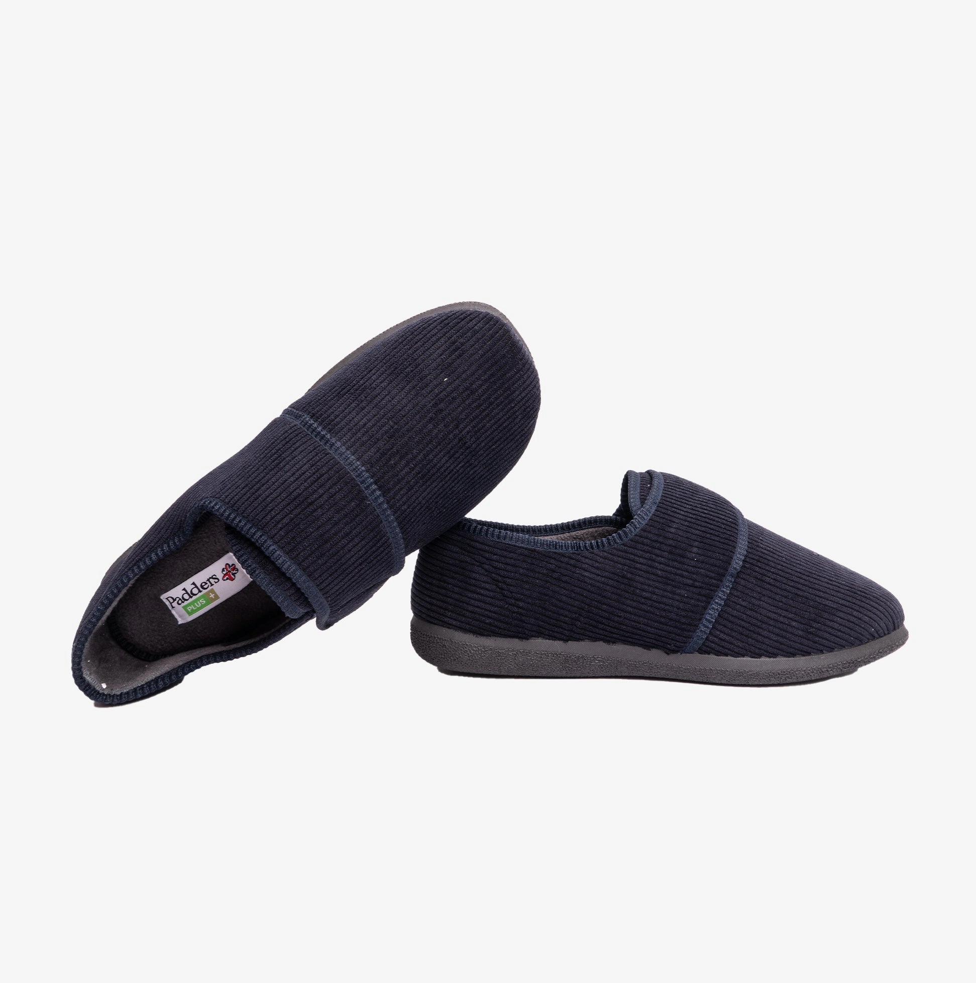 Padders OLIVER Mens Super Wide Touch Fasten Full Slippers Navy Mou Campfire Slitters