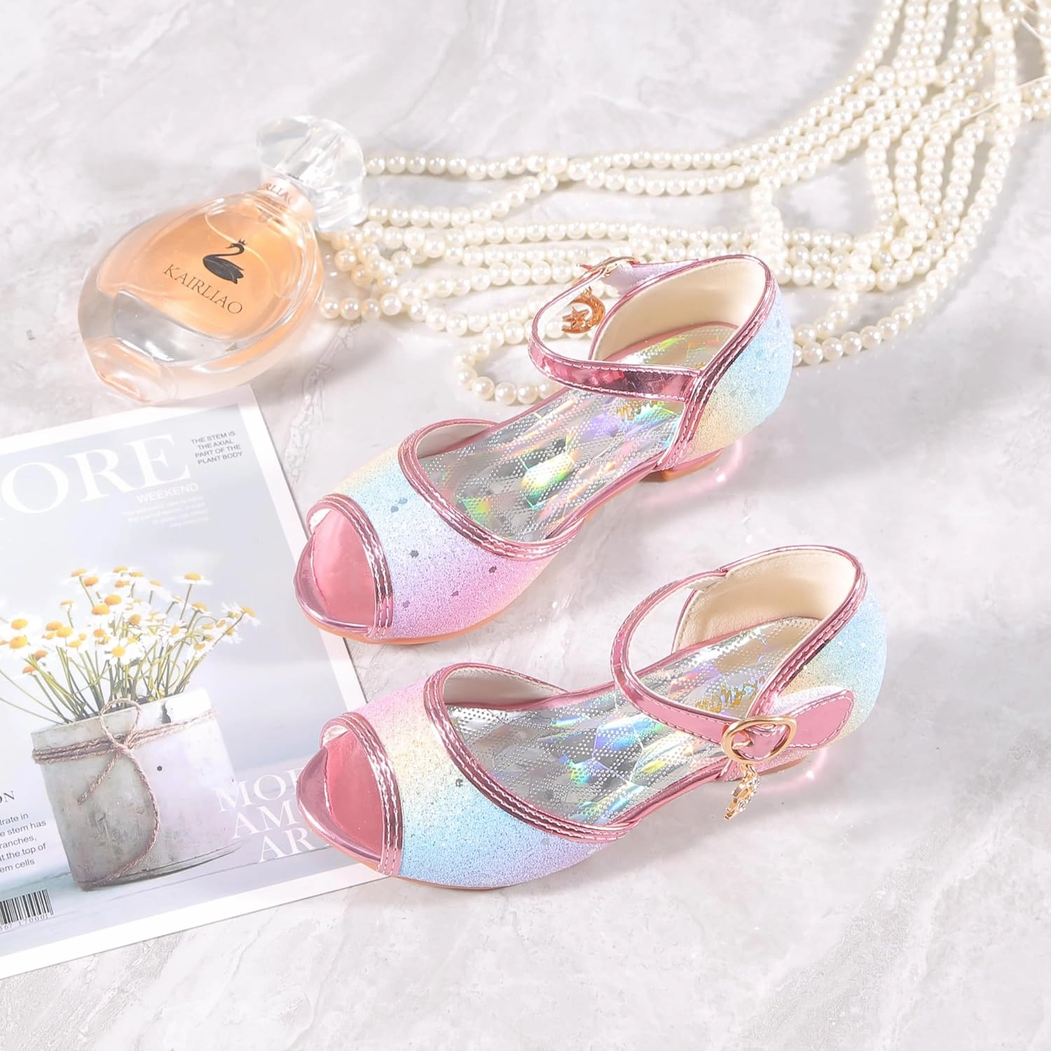 Asics Viral Shoes Girls Mary Jane Glitter Wedding Party Dress Shoes Princess Flower Strap Shoes