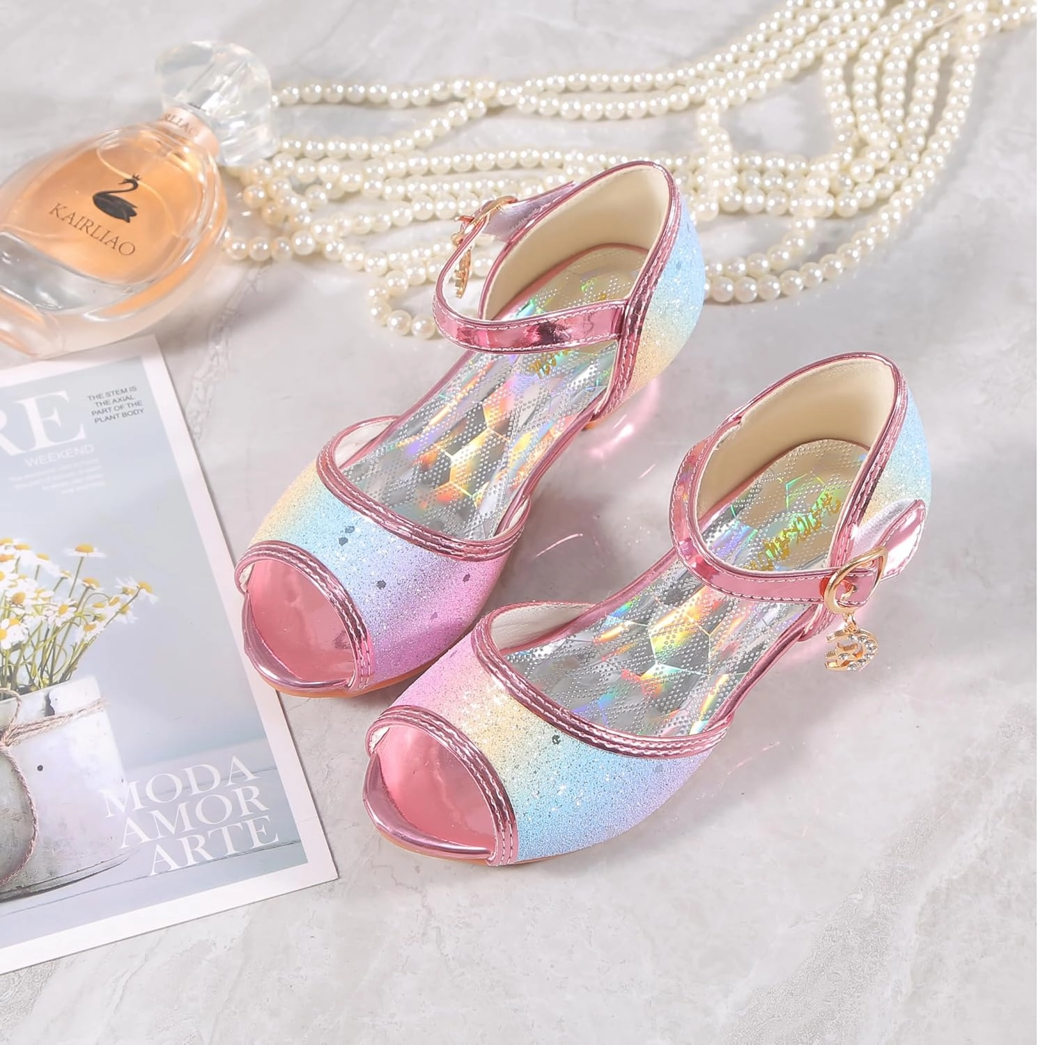 Low Drop Asics Running Shoes Girls Mary Jane Glitter Wedding Party Dress Shoes Princess Flower Strap Shoes