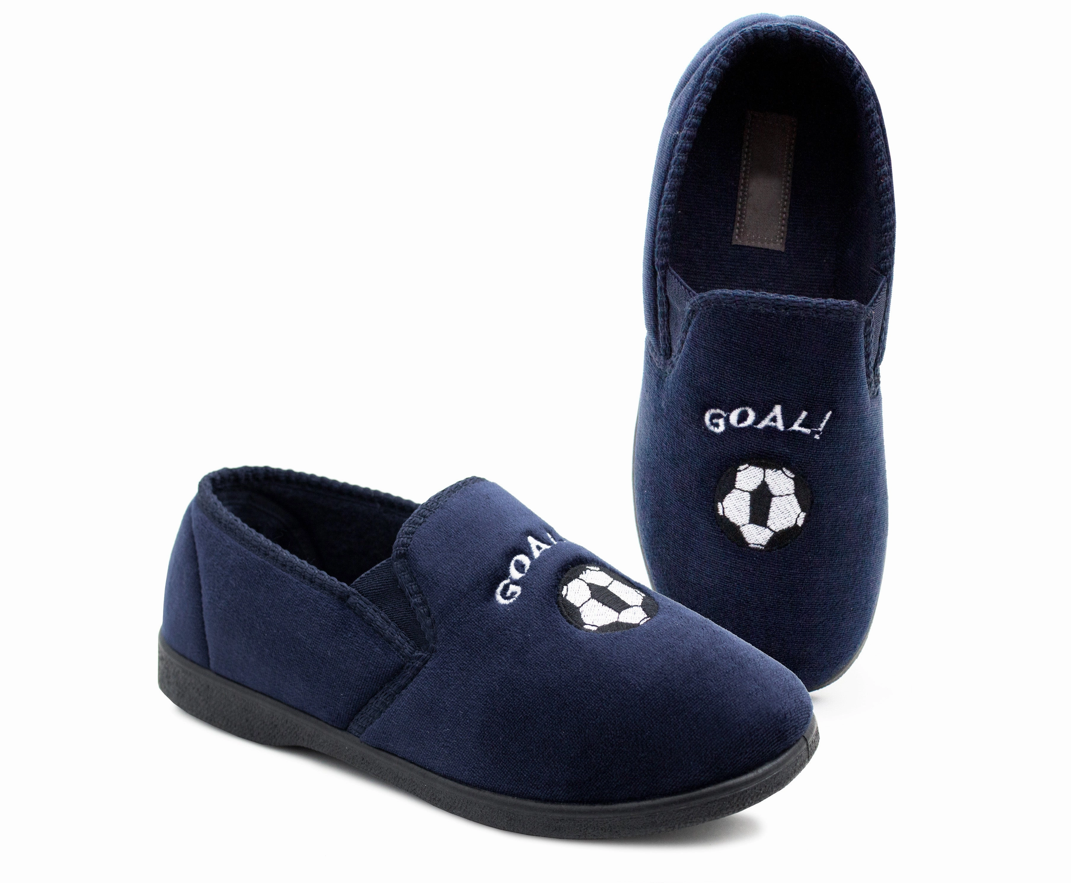 Boys Football Slippers Goal Slip On Novelty Youth Kids Elastic House Shoes Navy Slippers Adult