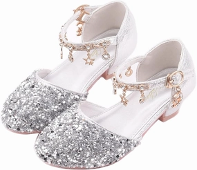 ChuLian Little Kids Girls Dress Pumps Glitter Sequins Princess Low Heels Princess Dress Shoes Party Dance Shoes Rhinestone Sandals Best All Round Asics Shoe
