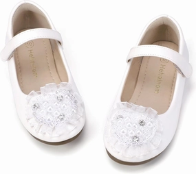Hehainom Toddler Flower Girl Dress Shoes Rhinstones Pearls Mary Jane Ballet Flats Wedding Party Toddler Little Kid Princess Shoes Best Asics Cross Country Shoes