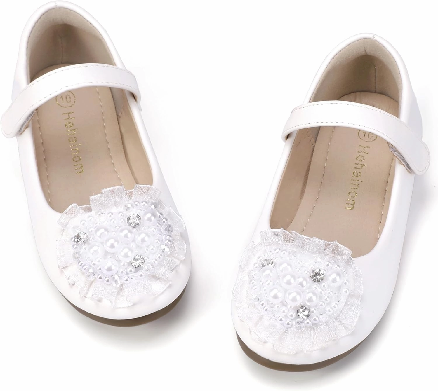 Hehainom Toddler Flower Girl Dress Shoes Rhinstones Pearls Mary Jane Ballet Flats Wedding Party Toddler Little Kid Princess Shoes Asics Gt-2000 3 Running Shoe
