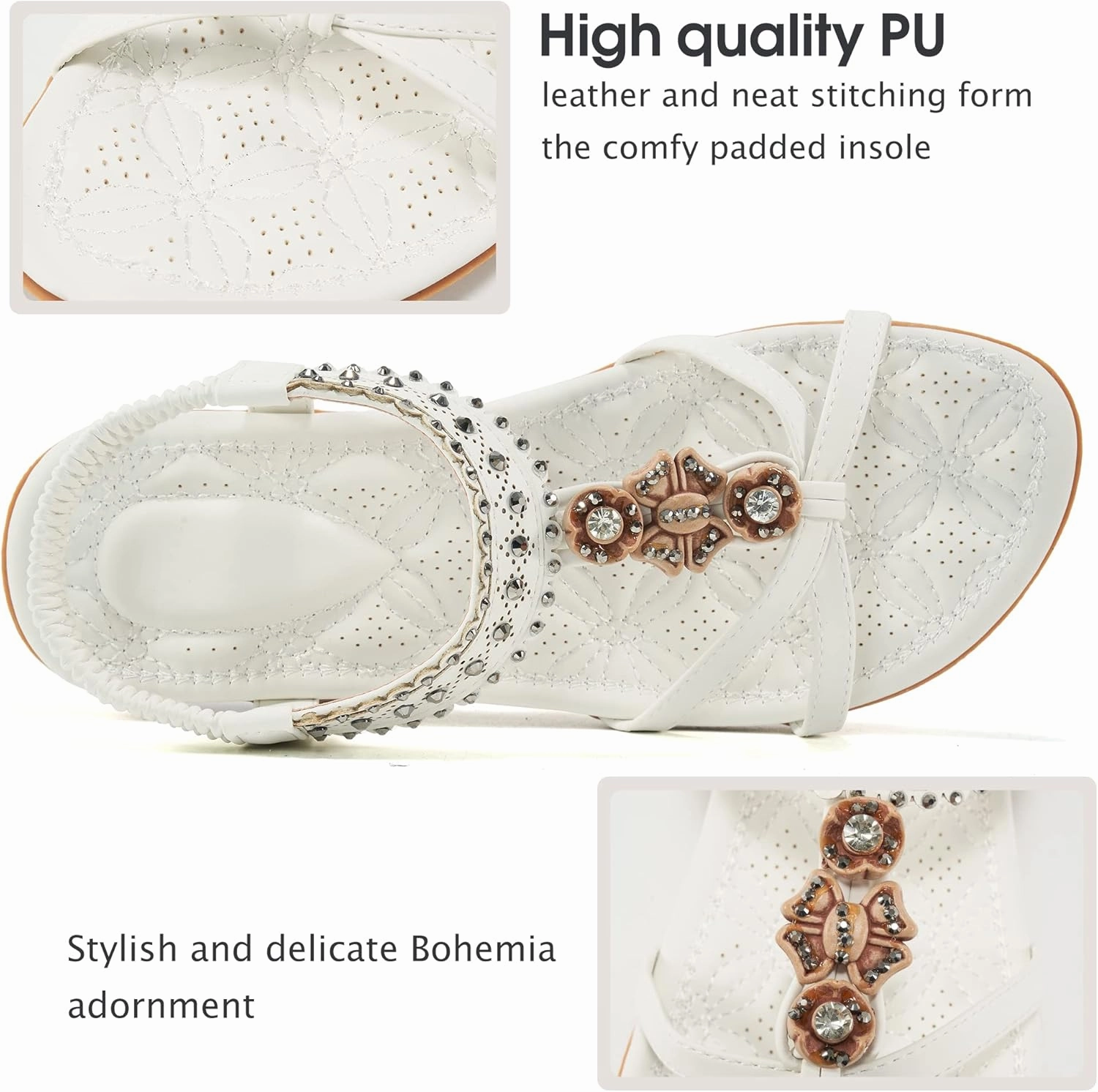 Best Shoes For Supination Alicegana Womens Sandals Shoes Comfort Walking with Non Slip on Casual Summer Beach Shoes Dress Ankle Elastic Jeweled Bohemian Flats