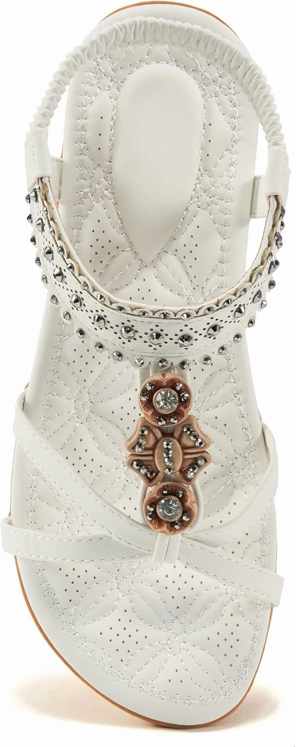 Asics Shoes In Pakistan Alicegana Womens Sandals Shoes Comfort Walking with Non Slip on Casual Summer Beach Shoes Dress Ankle Elastic Jeweled Bohemian Flats