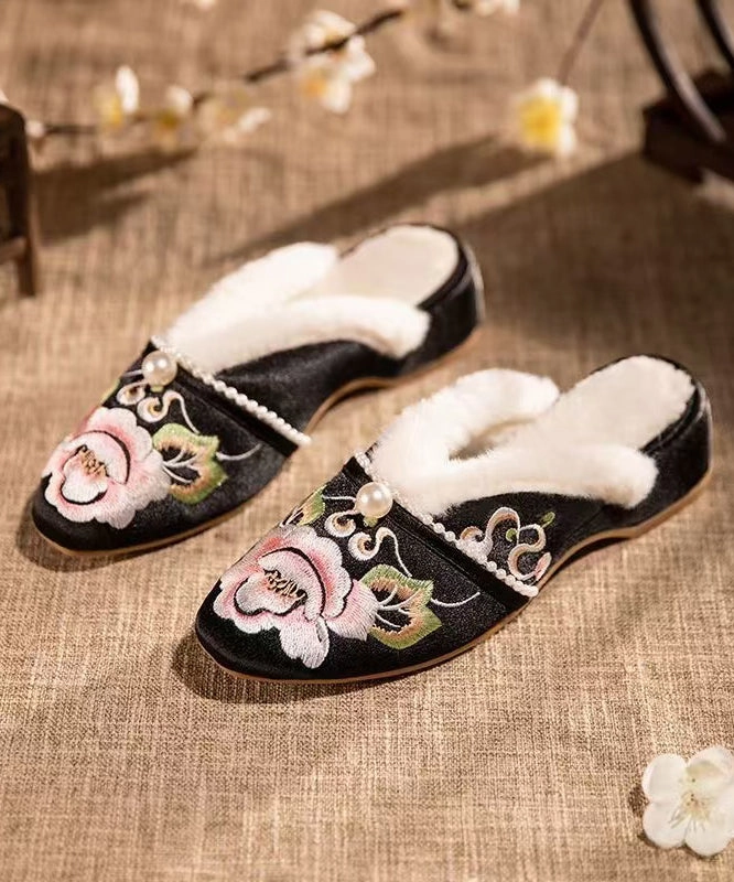 Viral Ugg Slippers Retro White Slippers Shoes Warm Fleece Splicing Chunky Embroidery RX022