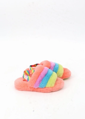 Chinese Mesh Slippers Kids Girl's Colorblocked Fur Slippers,Multi