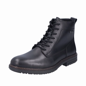 Good Wading Boots Rieker 33143-00 Mens Black Leather Water Resistant Zip & Lace Ankle Boots