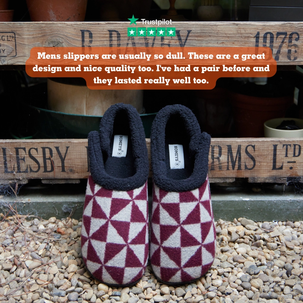 Ronnie - Burgundy Geometric Patterned Men's Slippers Good Cheap Slippers