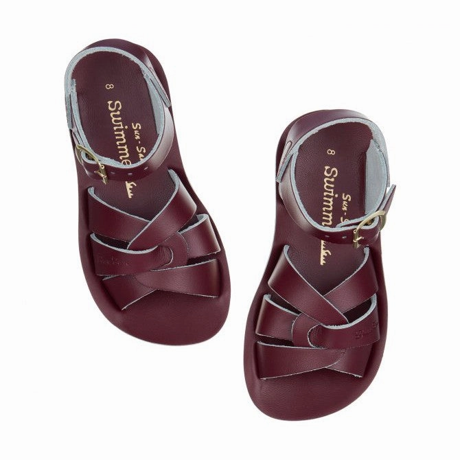 Salt-Water Swimmer Childrens Claret Leather Sandals How To Tie Laces On Running Shoes