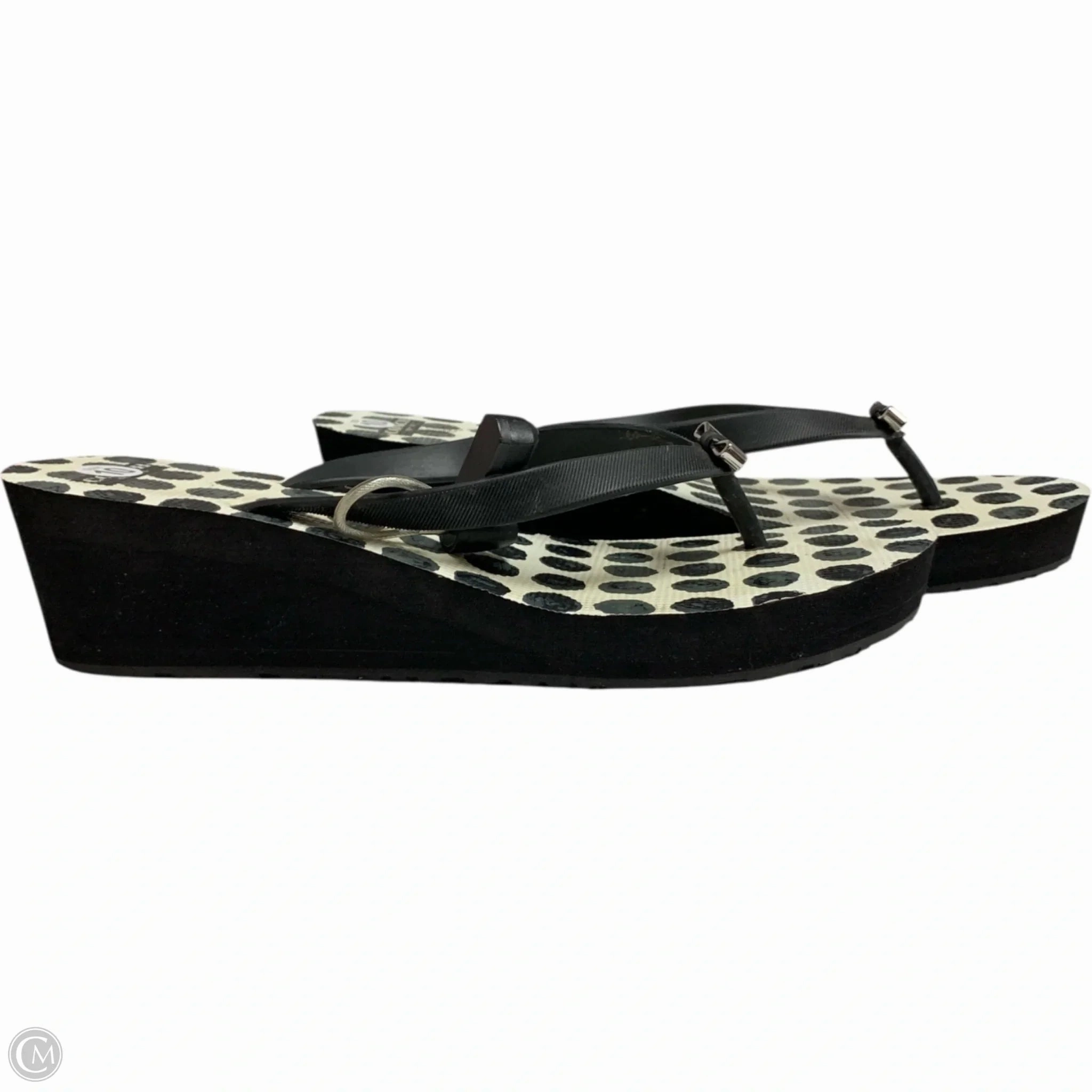 Sandals Designer By Coach In Black & White, Size: 10 Square Flip Flops