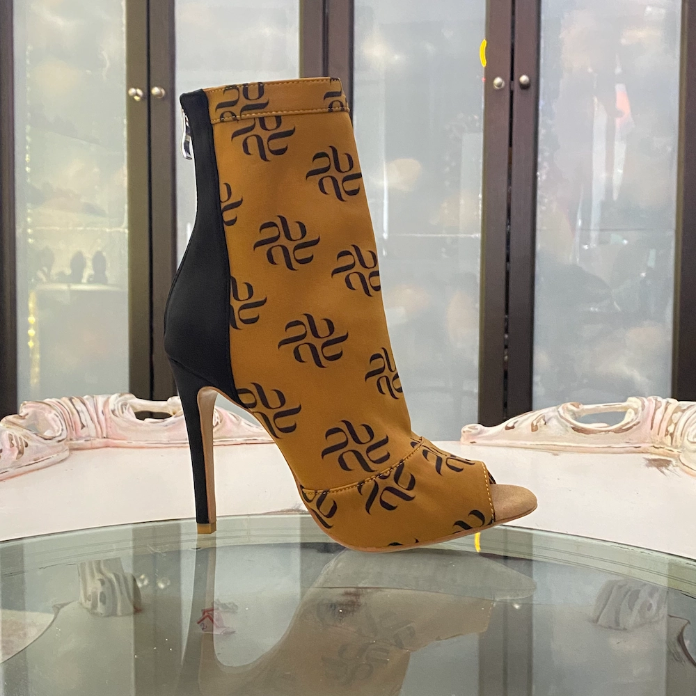 Shabina Logo - Stretch Lycra Sock Dance Booties (Street Sole) Ankle Boots With Gold Zipper