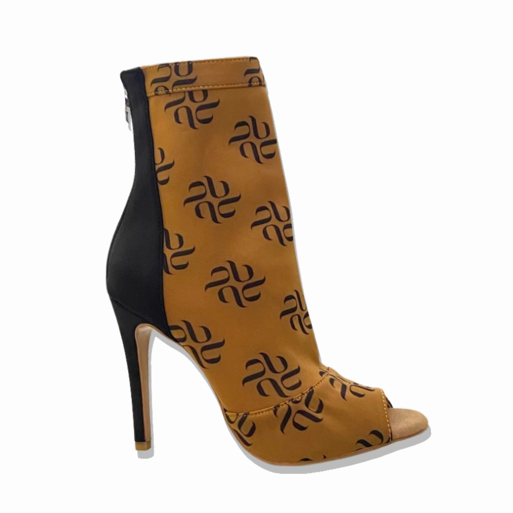 Shabina Logo - Stretch Lycra Sock Dance Booties (Street Sole) Metal Trim Block Heel Ankle Boots