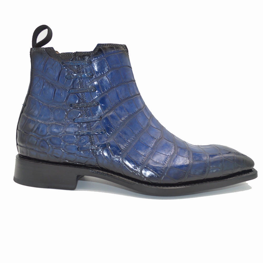 Sheriff Collection Royal Blue Alligator Boot 2375-2009 F-mode Leather Flatform High Chelsea Boots
