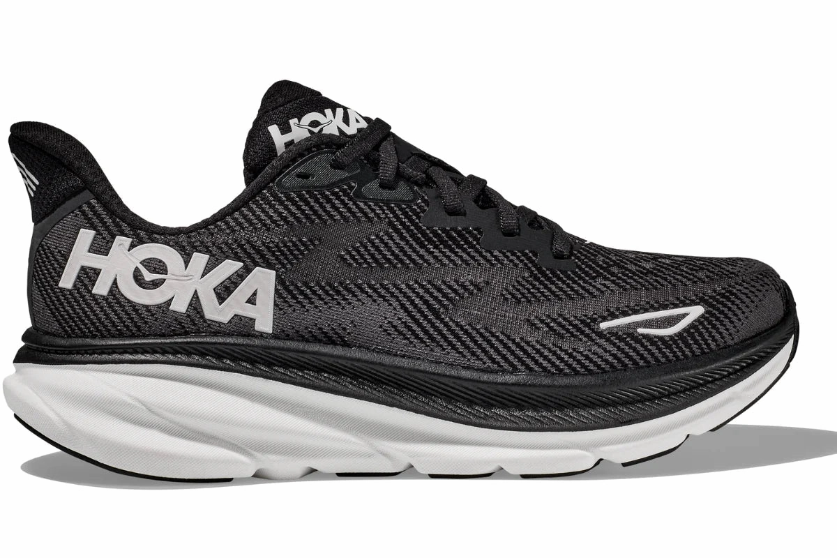 Hoka Mens Clifton 9 Wide - Black/White (1132210-BWHT) Tourist Walking Shoes