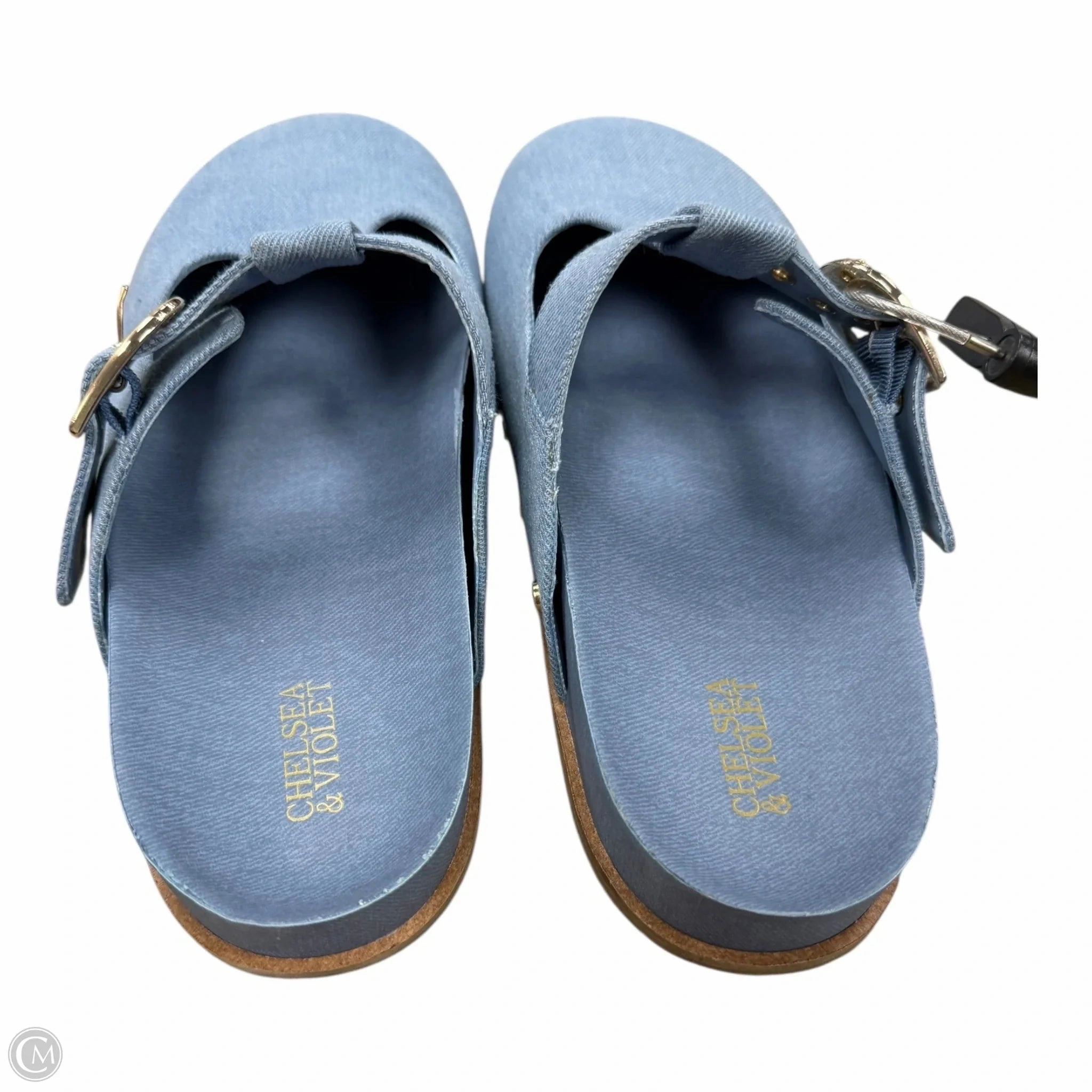 Leather Chelsea Boots Platform Shoes Flats By Chelsea And Violet In Blue & Gold, Size: 10