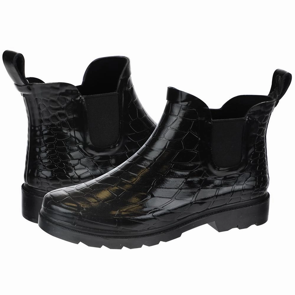 Ladies Shiny Croco Embossed Short Rain Boot Jojo Rain Boots