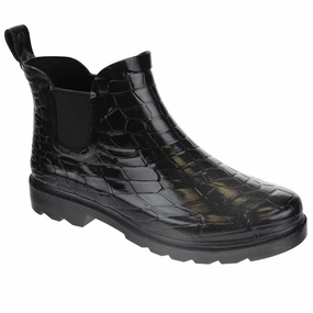 Ladies Shiny Croco Embossed Short Rain Boot Venice Rain Boots