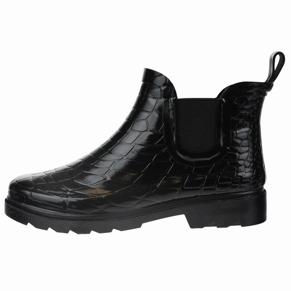 Ladies Shiny Croco Embossed Short Rain Boot Duck Style Rain Boots