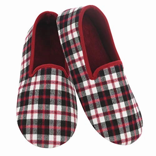 Slides With Bow Mens Light Weight Plaid Slippers Red
