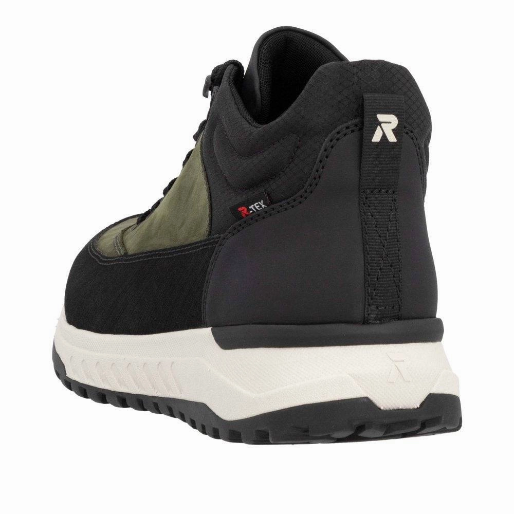 Rieker U0173-54 Mens Black/Green Combi Water Resistant Lace Up Ankle Boots Square Toe Lace Up Boots