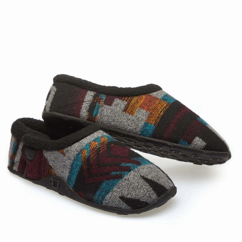 Ethan - Aztec Wine/Grey Pattern Men's Slippers Foot Slides