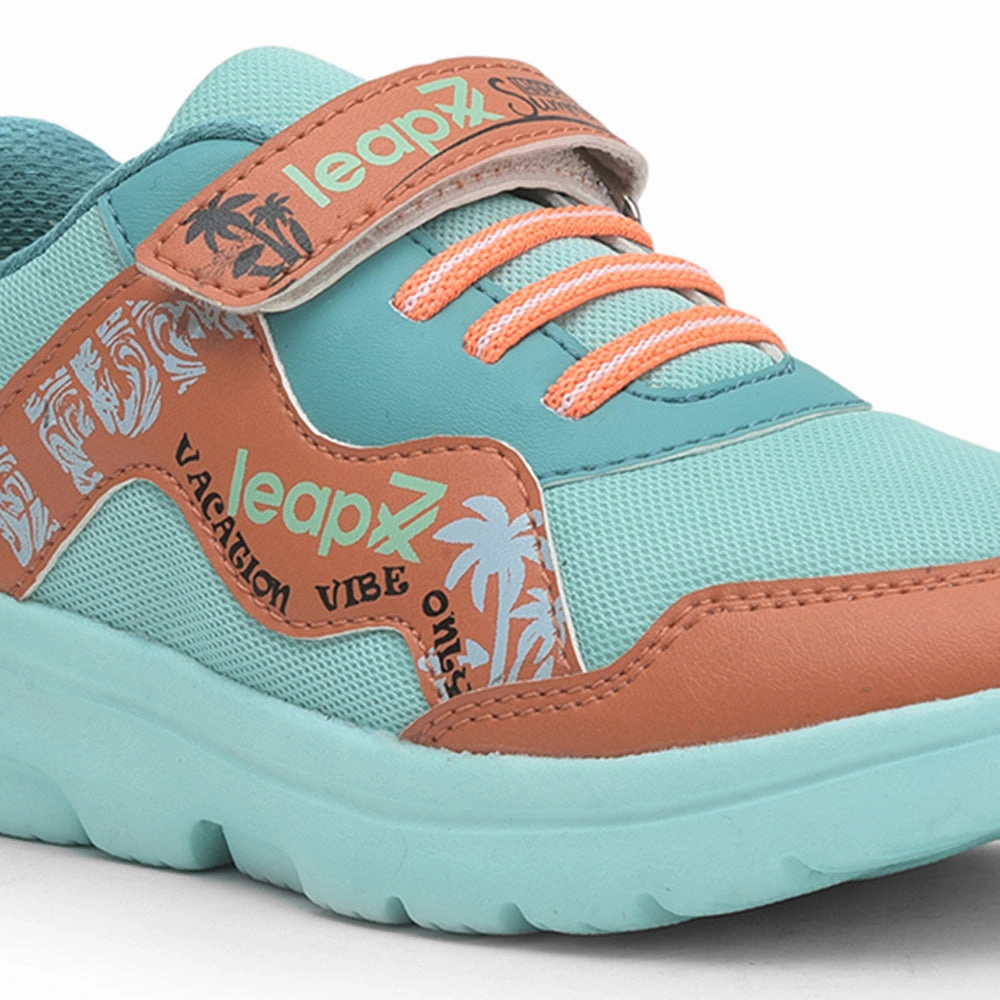 Leap7x Sea Green Sports Non Lacing Walking Shoes For Kids TURBO-1E By Liberty For Europe Cushioned Walking