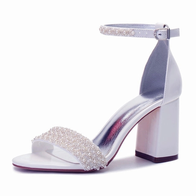 Strap Ivory Women's White Embellished Pearl Ankle Block