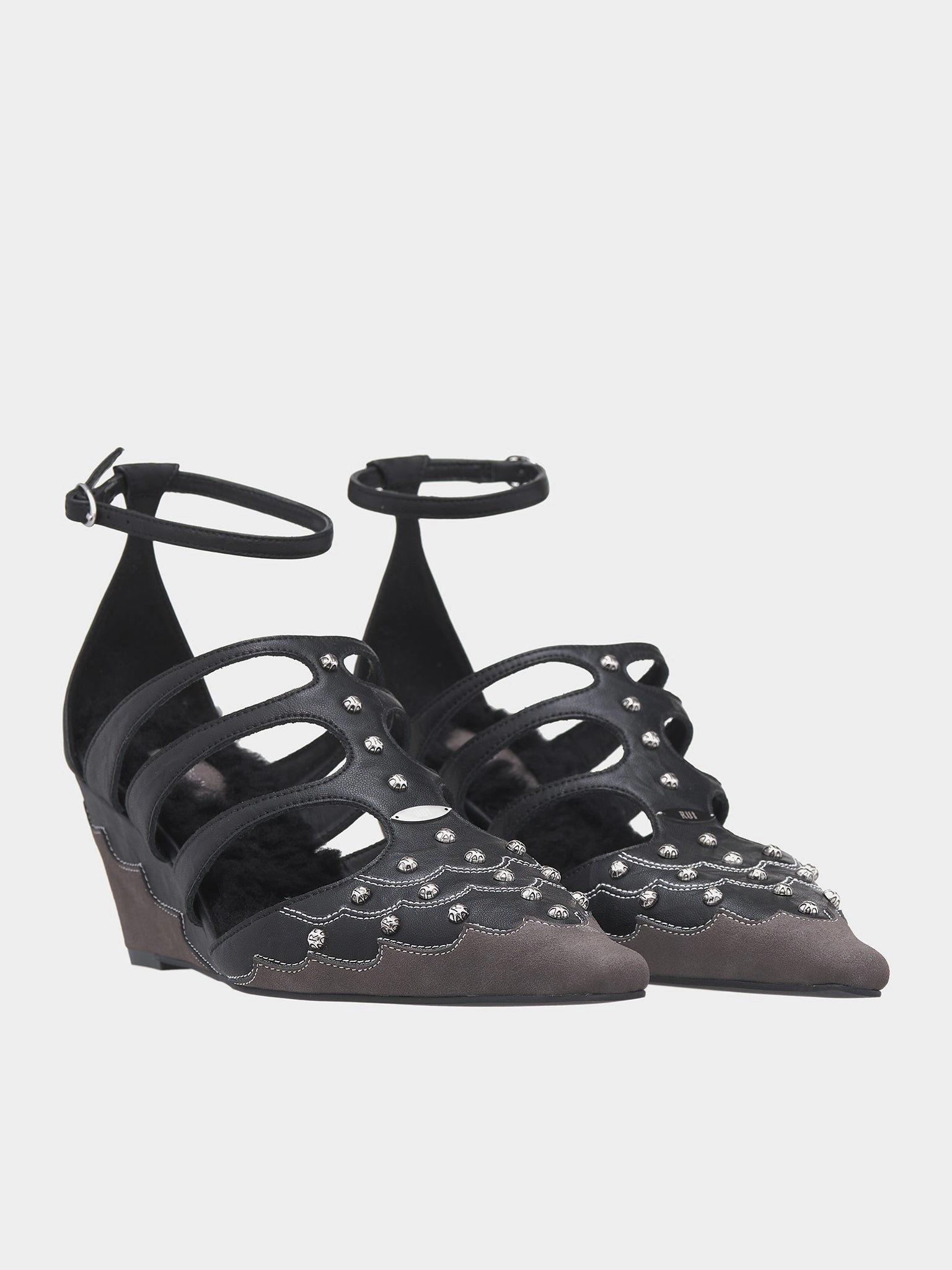 Cloth Ankle Boots Rivet Ankle Strap Heels (SH01O-ONYX)