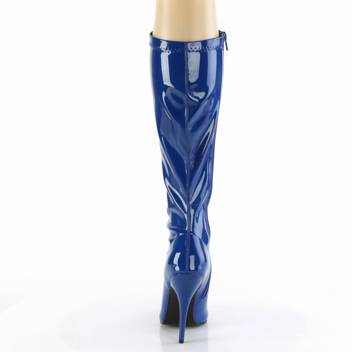 5 Inch Heel SEDUCE-2000 Navy Blue Stretch Patent Knee High Boots Calf Width