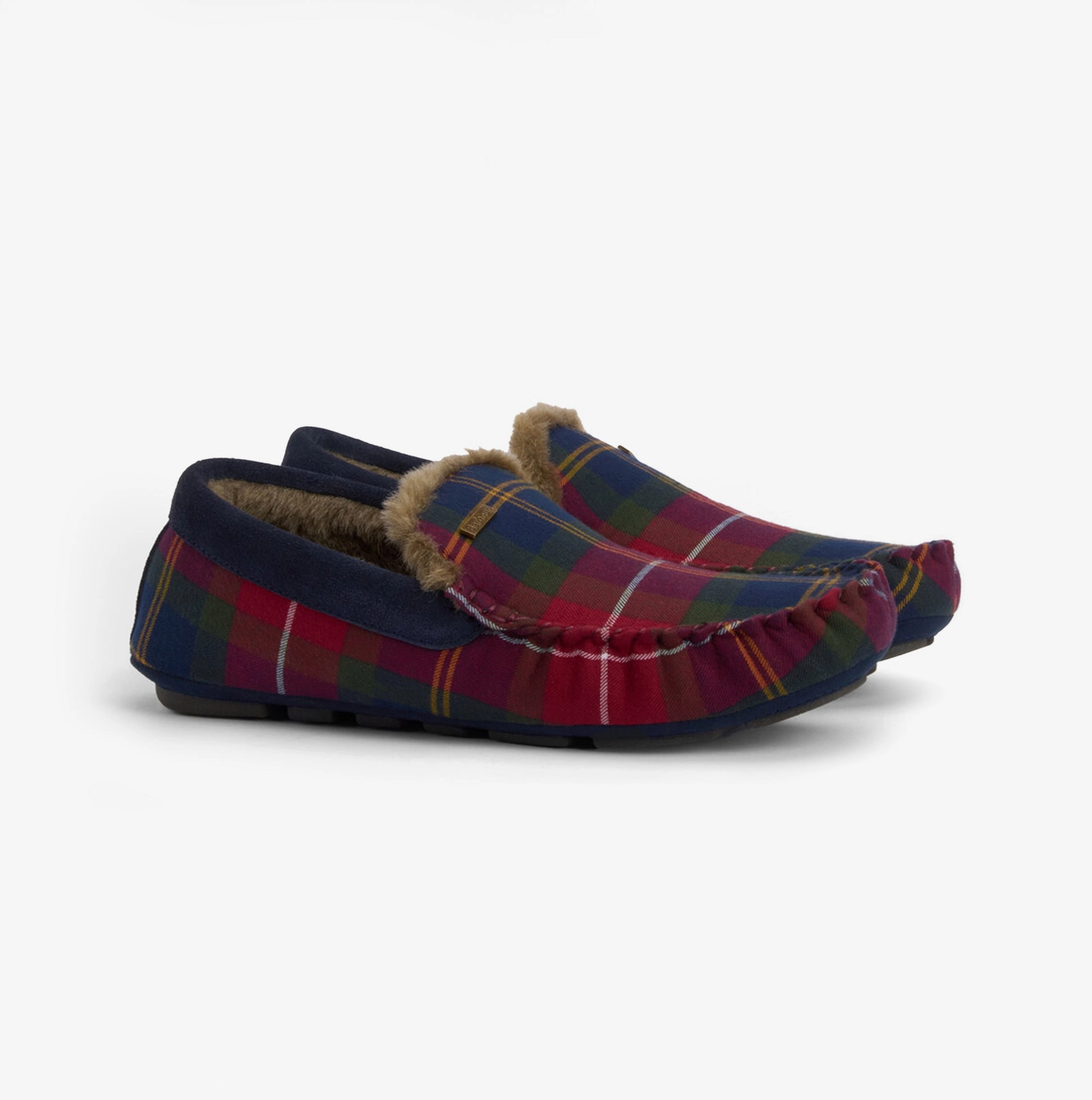 Barbour MONTY Mens Moccasin Slippers Winterberry Tartan Cheetah Slippers