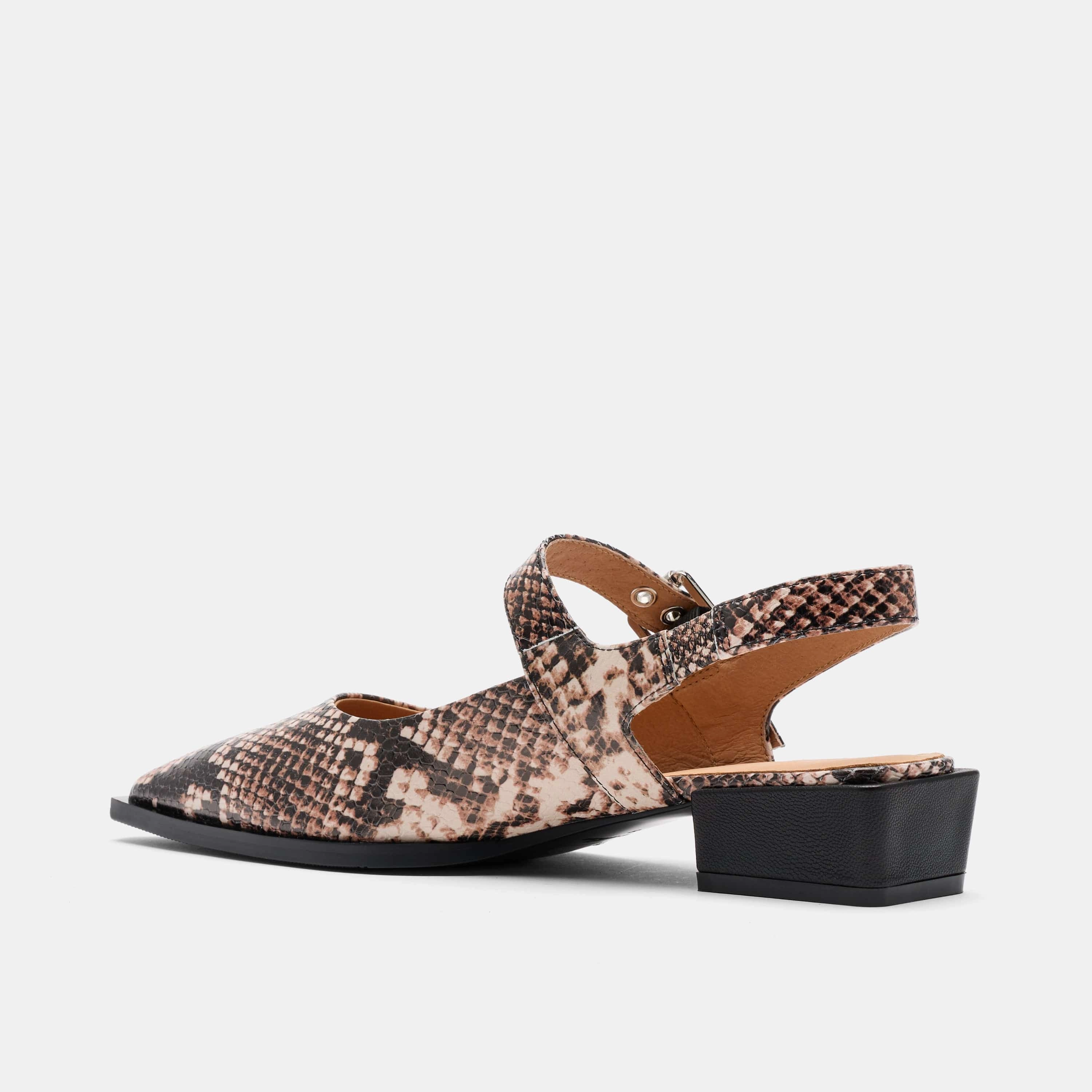 Santimon Chelsea Boots Chelsea Brown Snake Leather Slingback Block Heels