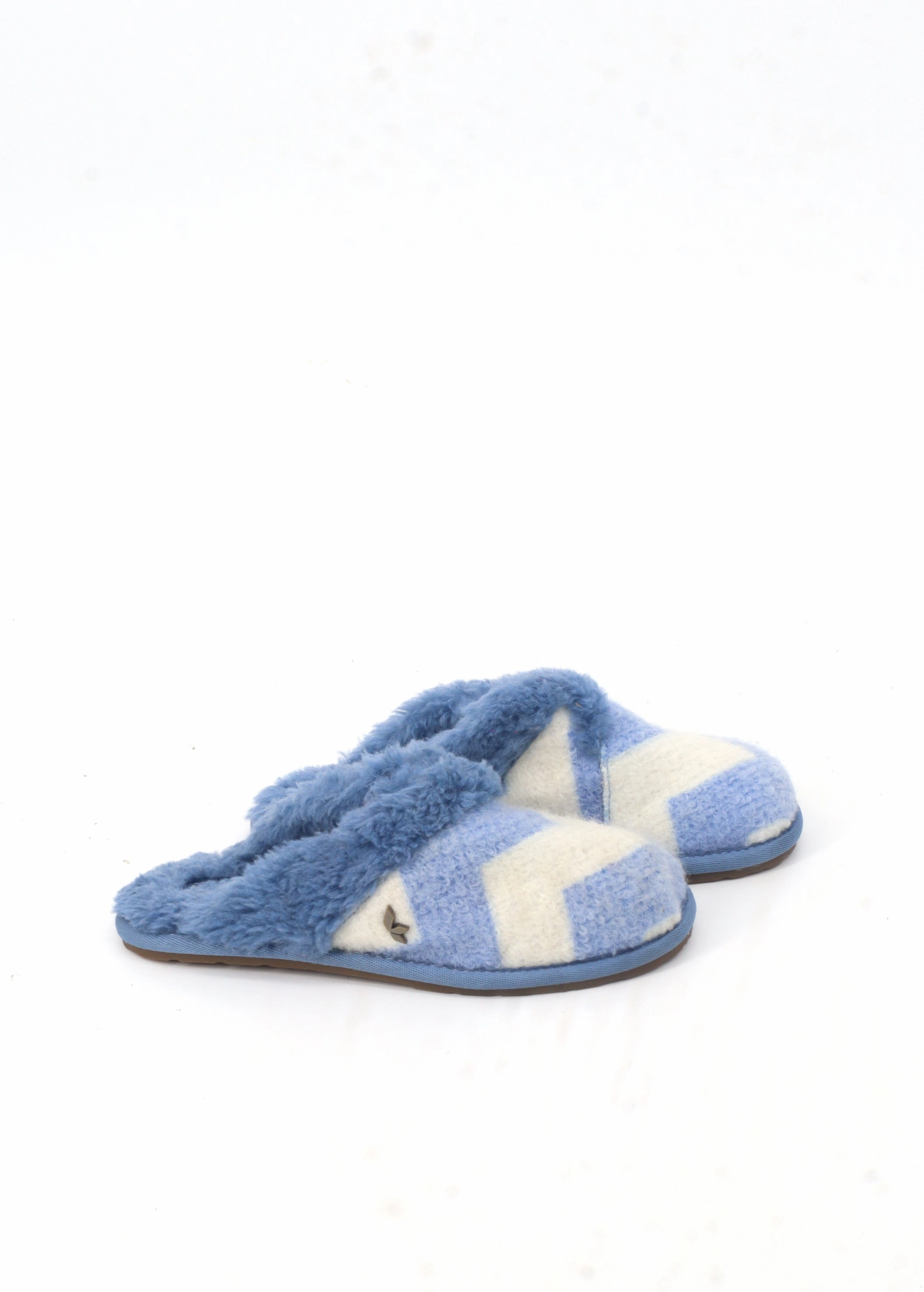 Open Toed Slippers Kids Girl's Printed Fur Slippers,Blue/White