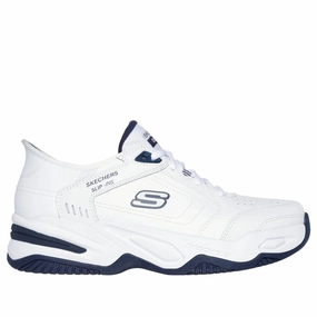 Men's Skechers Slip-ins RF: Durham-Delvor White/Navy For High Arches Best Walking