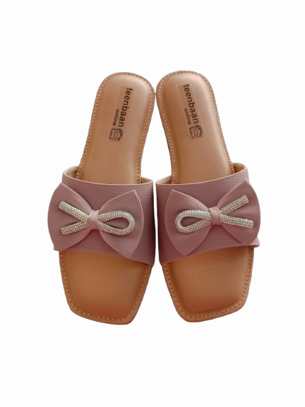 Flip Flops With Cloth Between Toes Glittering Bow Stone Flip