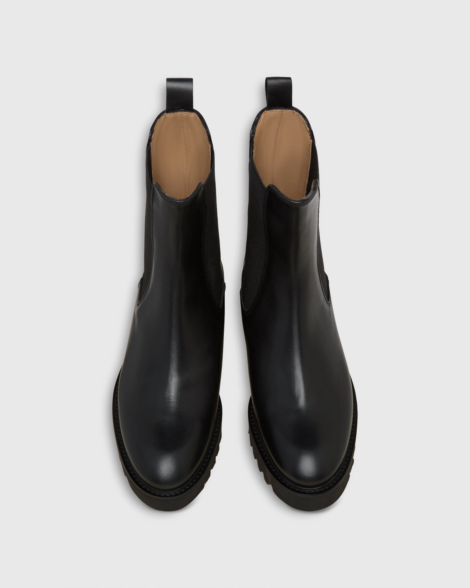 Chelsea Rain Boot Tall Lug Sole Chelsea Boot in Black Leather