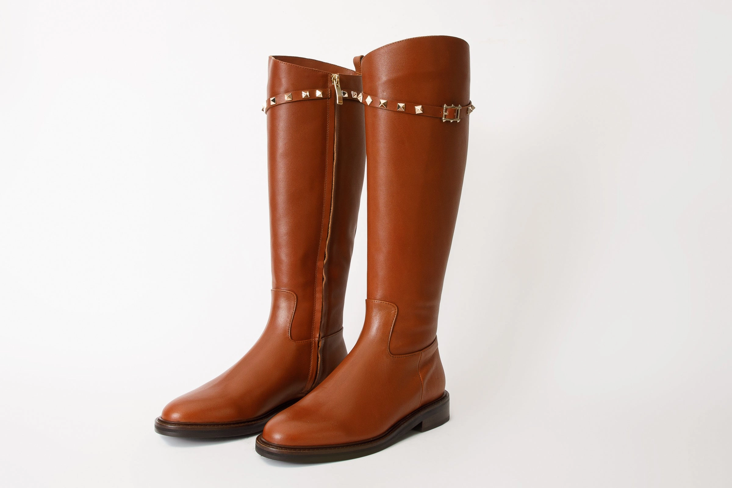 The Rica Tan Leather Knee High Women Boot Final Sale! Knee High Boots Without Zipper