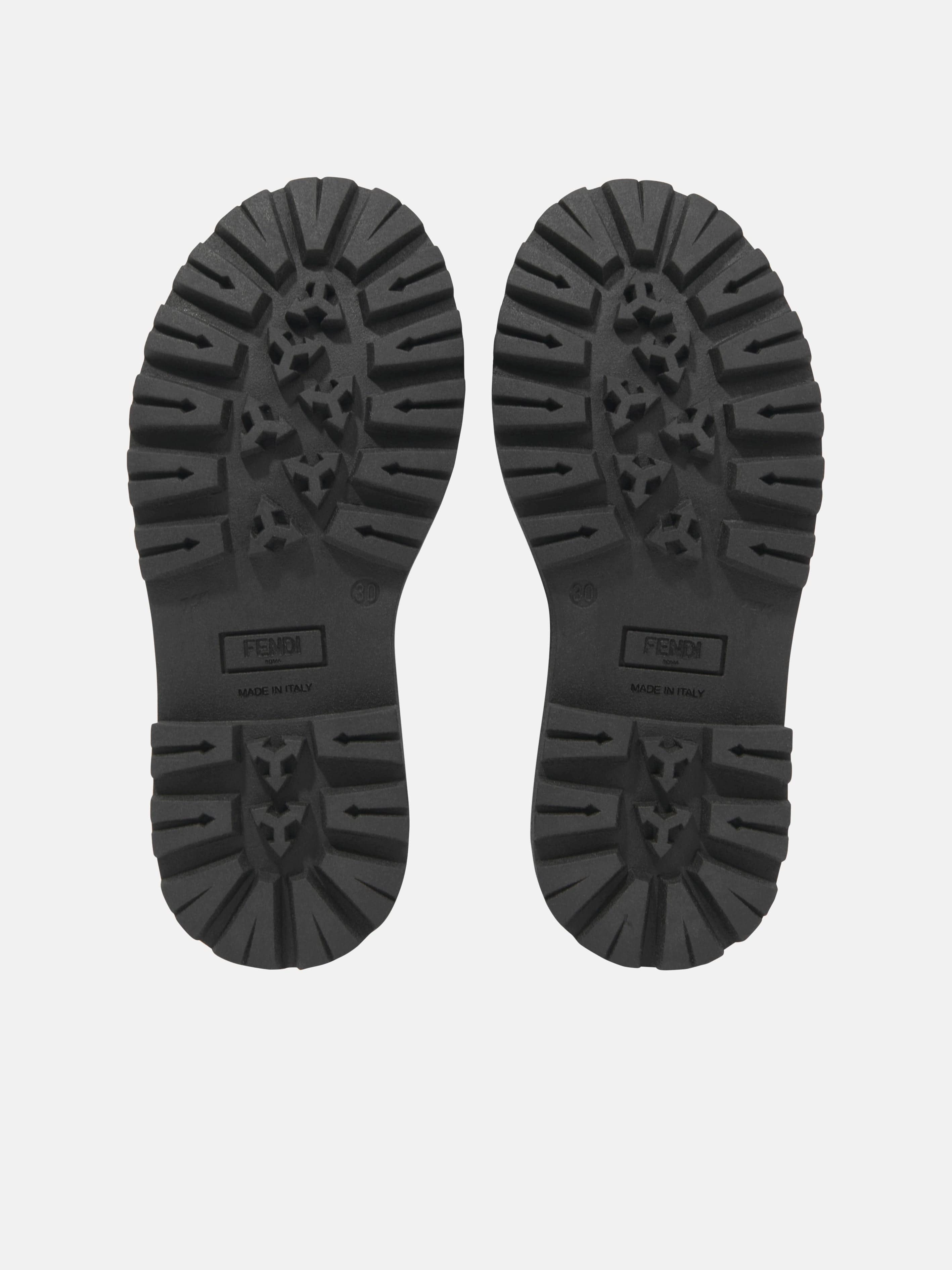 Moto Boots Leather Fendi Kids Leather Baguette Biker Boots in Black