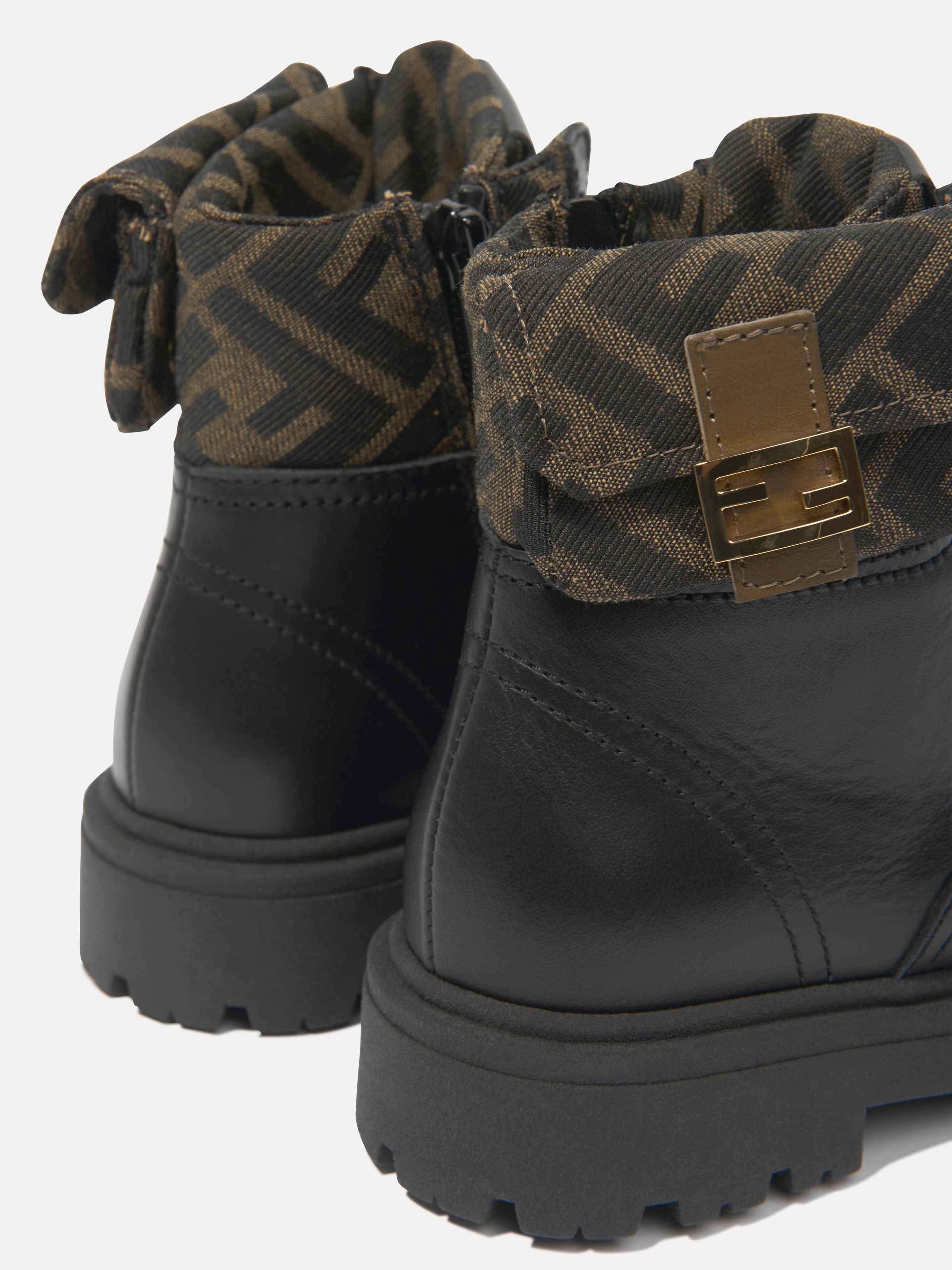 Fendi Kids Leather Baguette Biker Boots in Black Lightest Work Boots