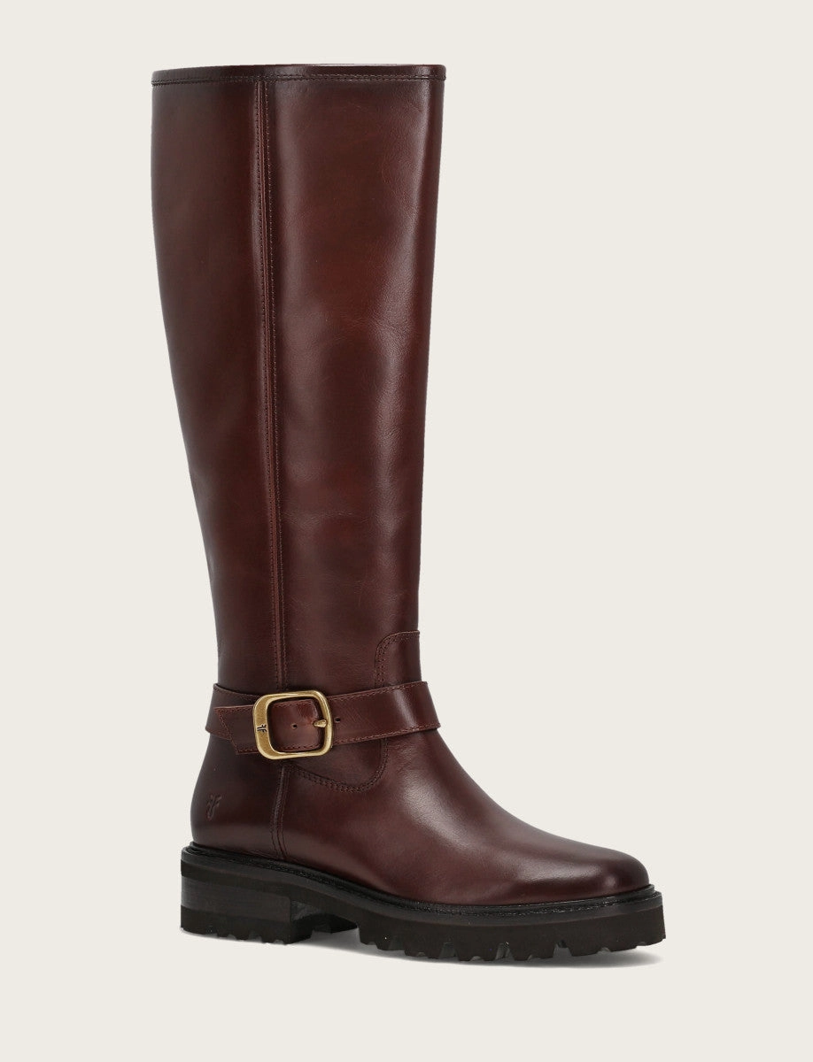 Burgundy Knee High Boots Olivia Buckle Tall