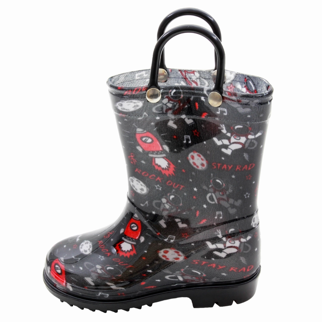 Toddler Boys Shiny Rockstar Astronaut Printed Rain Boot Work Rain Boots