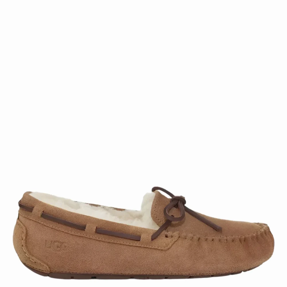 UGG Big Girls Dakota Moccasin Suede Slipper Chestnut Pom Slippers