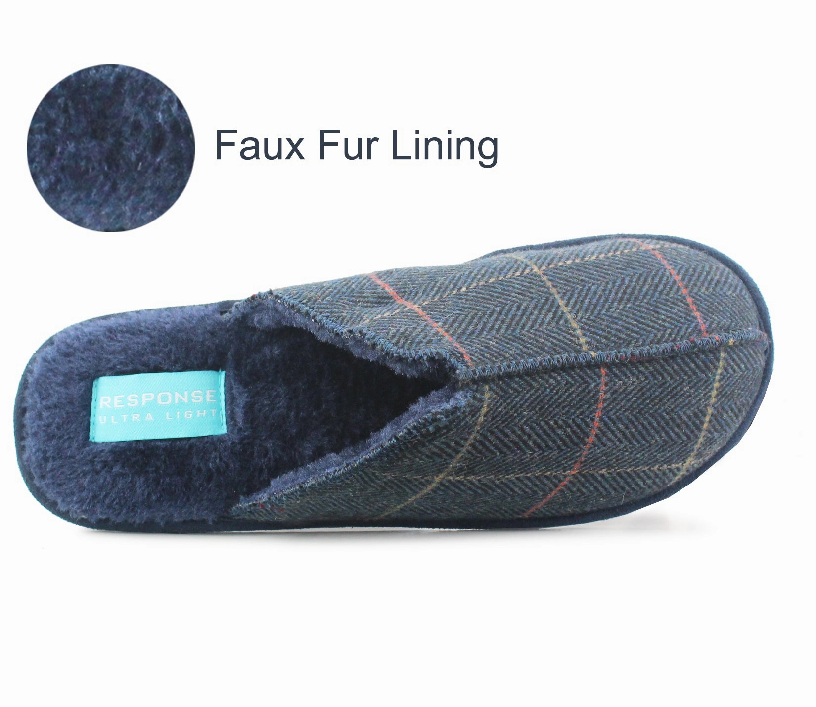 Mens Lightweight Slip On Navy Faux Fur Lined Mules Warm Winter Check Flat Backless Bedroom House Slippers Snakeskin Slippers