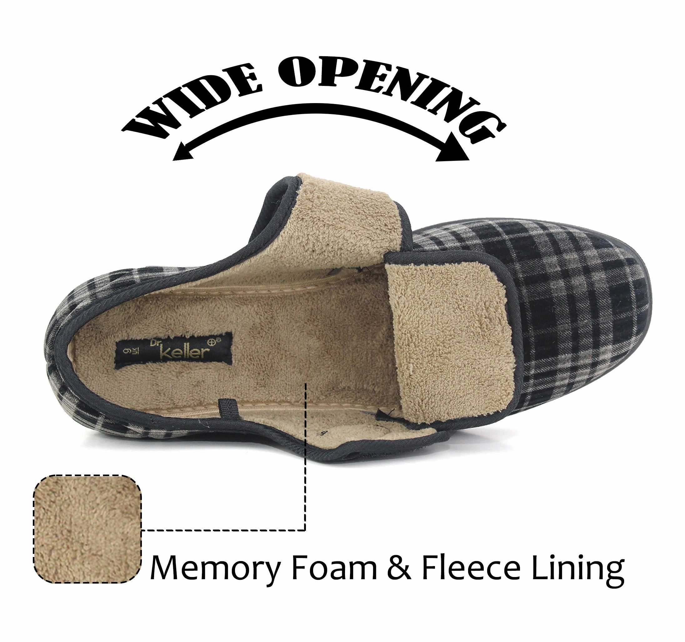 DONALD Mens Check Memory Foam Slippers in Black Muk Luks Bootie Slippers