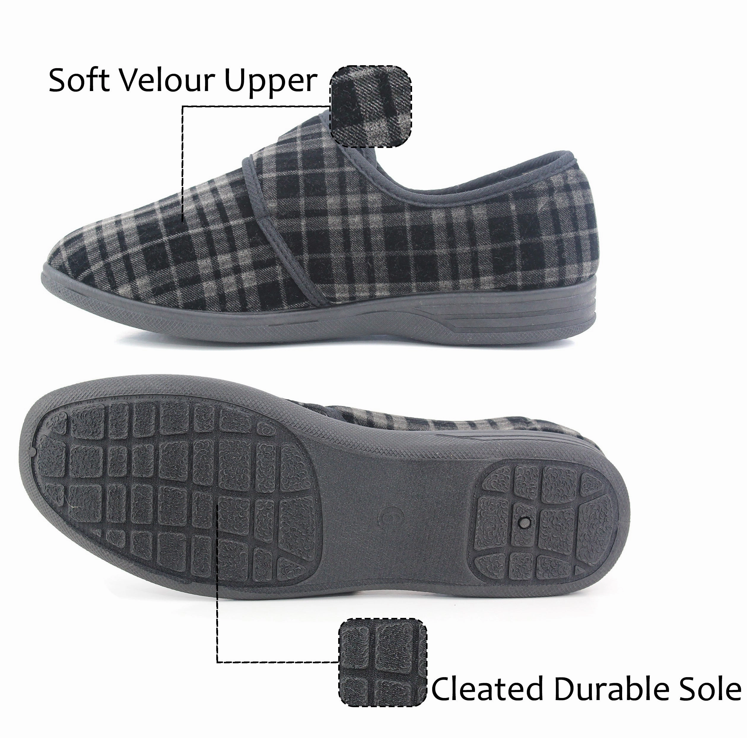 Chicken Slippers DONALD Mens Check Memory Foam Slippers in Black