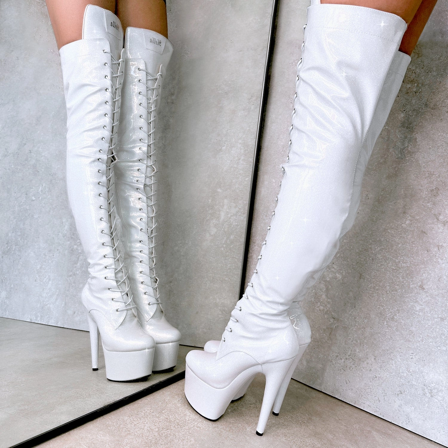 Suede Knee High Cowboy Boots The Glitterati Thigh High - Snow Kween - 7 INCH