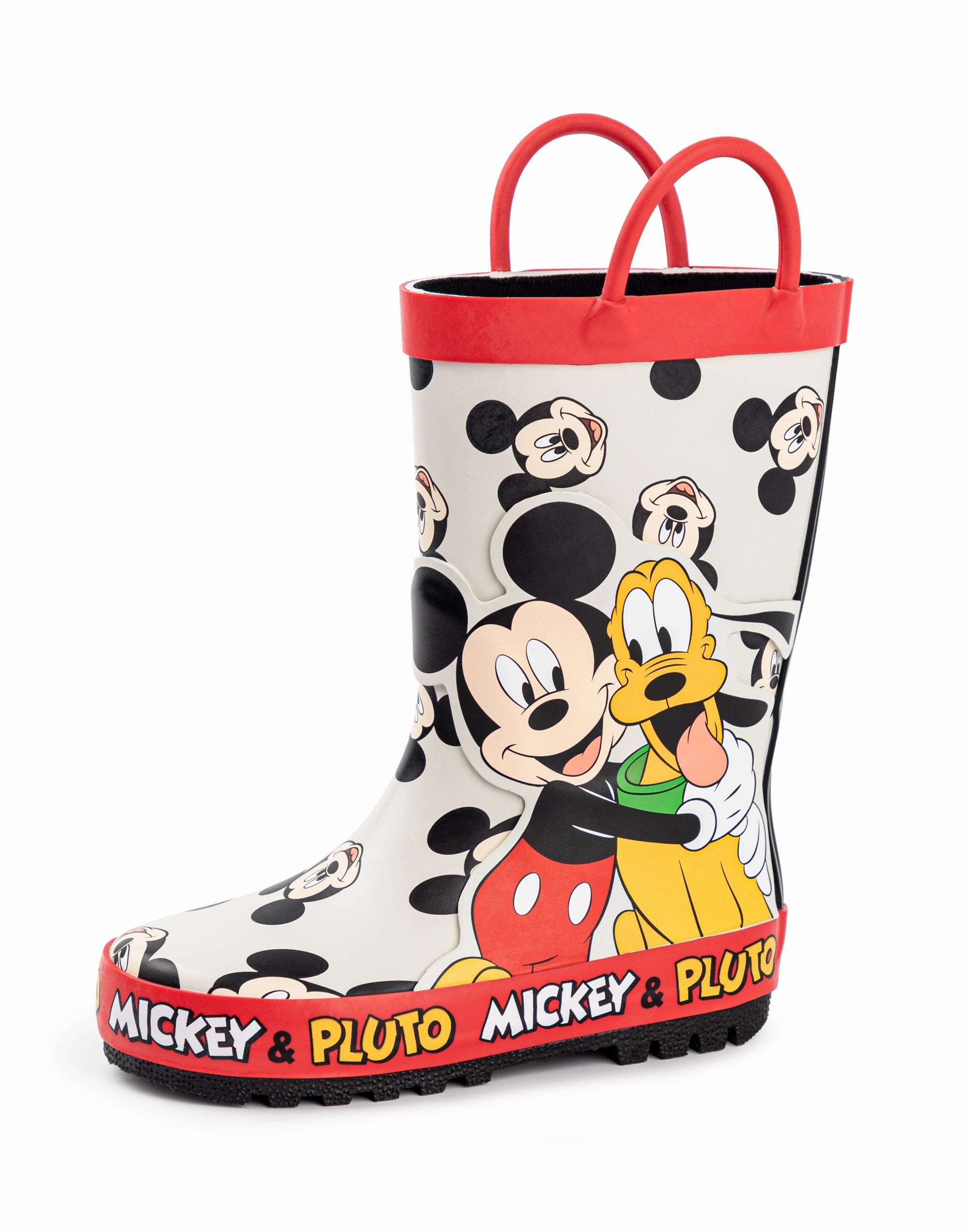 Disney Mickey & Pluto Boys Multicoloured Wellington Boots with Handles Platform Military Boots