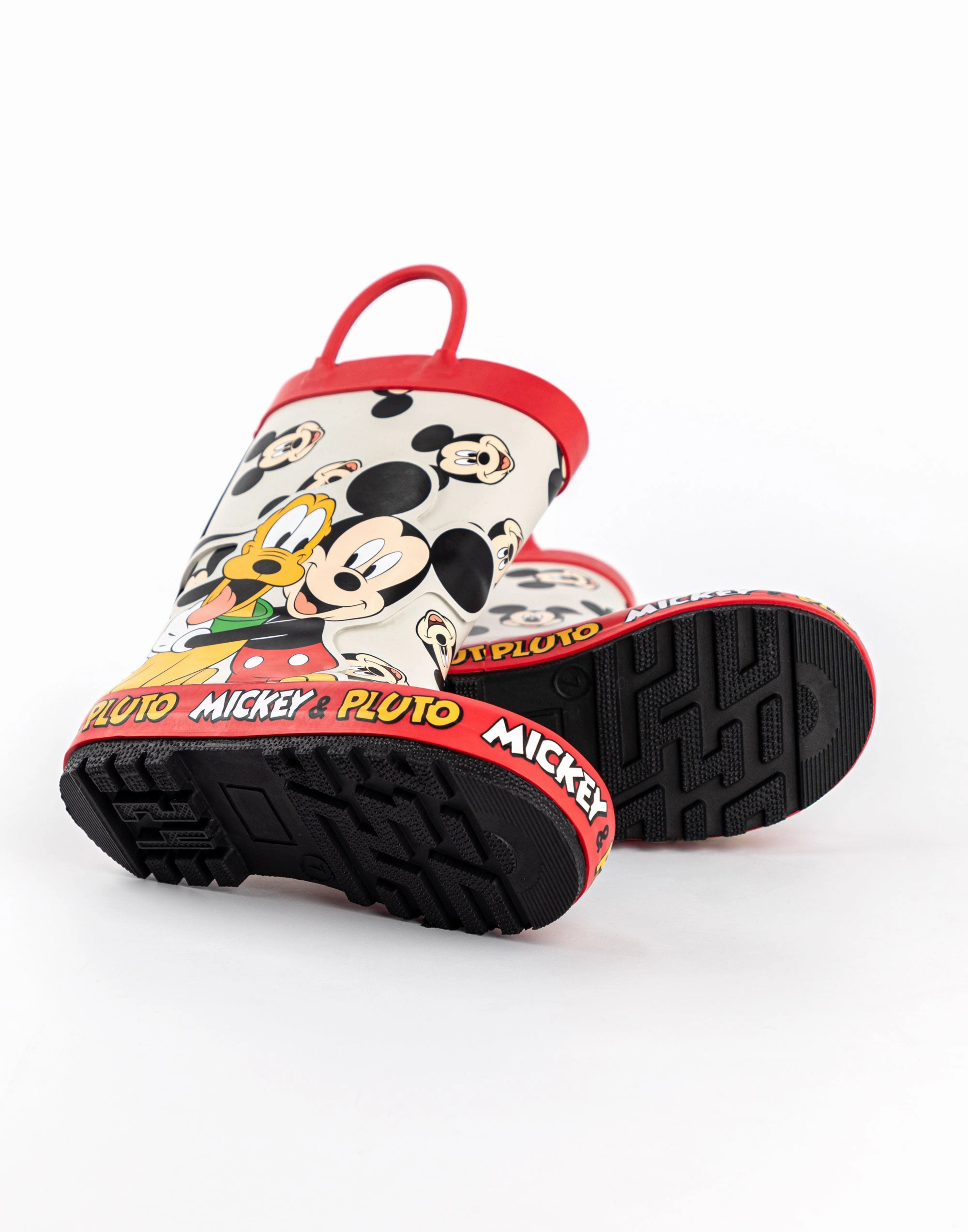 Disney Mickey & Pluto Boys Multicoloured Wellington Boots with Handles Blackjack Boots